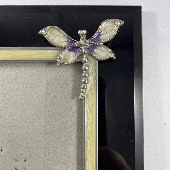 Dragonfly and Flower 4x6 Picture Frame, Black Enamel, Off-White, Purple, Pretty - Picture 2 of 8